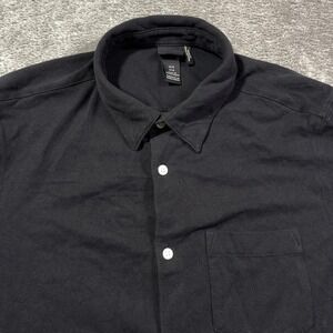 HM Muscle Fit Men's Button Down‎ Short Sleeve Shirt - Medium, Black Minimalist